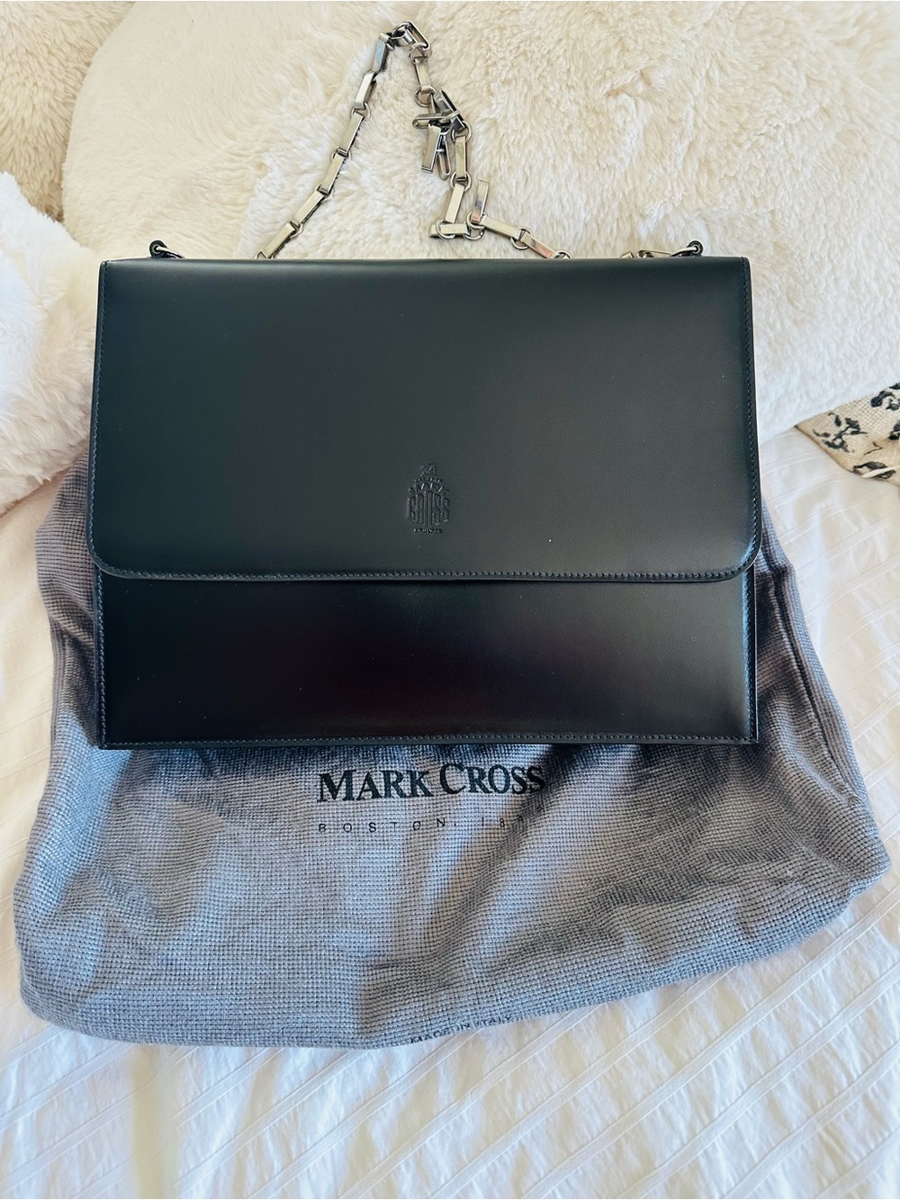 Mark Cross Black Leather Shoulder Bag with Chain Strap